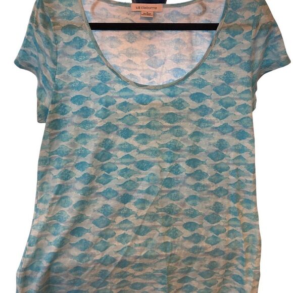 LIZ CLAIBORNE TEAL/WHITE T-SHIRT / NWT / SZ: M - Picture 2 of 5